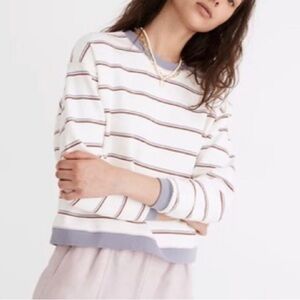 Madewell Cream & Lavender Striped Cotton Swing Sweater